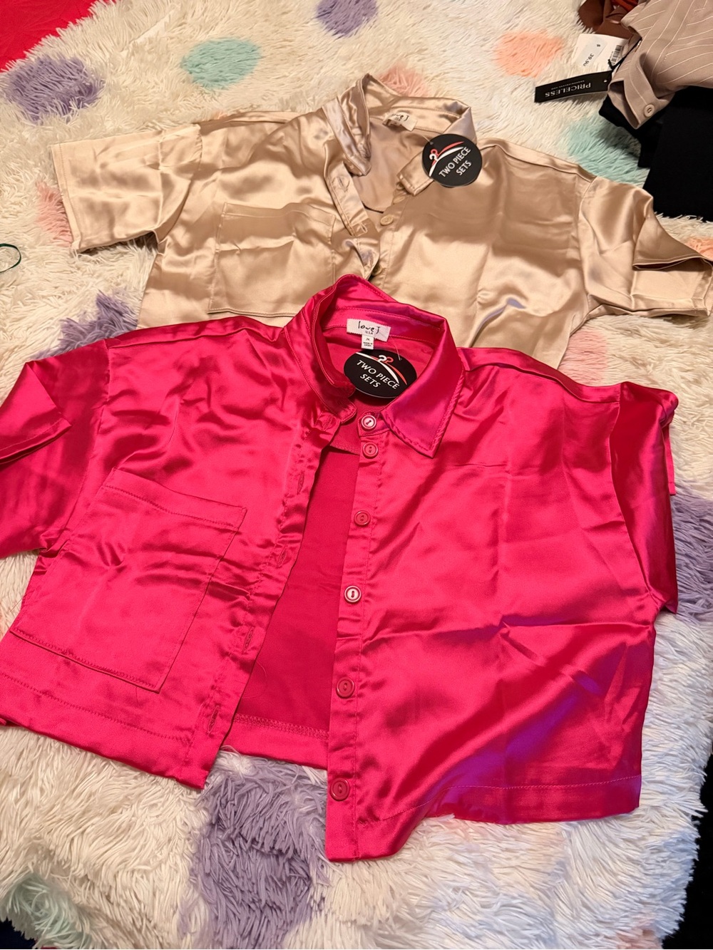 love, Fire Hot Pink Satin Short-Sleeve Button-Down